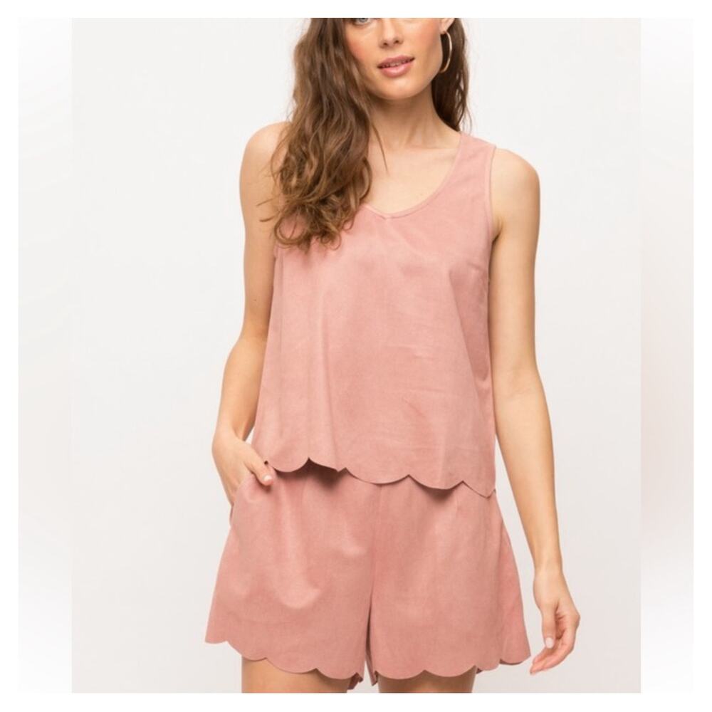 NWT Blue Or Pink Scallop Faux Suede Short or Tank Various Sizes See Description